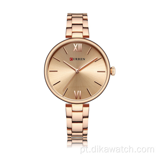 CURREN 9017 Novos relógios femininos relógio de marca de luxo rosa ouro feminino relógio de quartzo mostrador padrão de madeira criativa relógio de pulso da moda quente